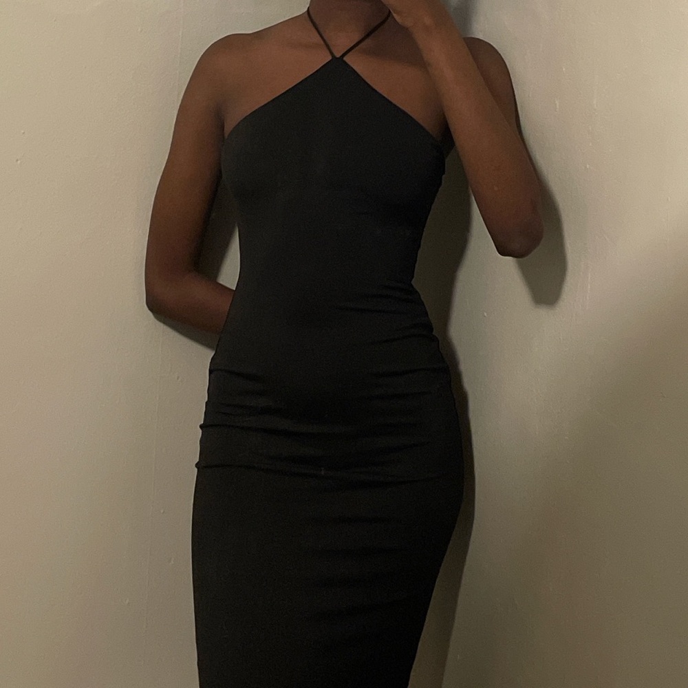 Black halter top dress